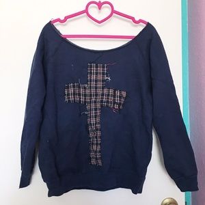 LF Plaid Cross Off Shoulder Jumper Sweater